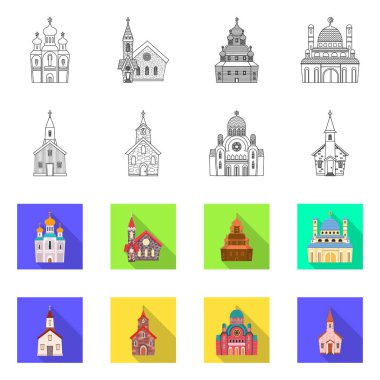 Kült ve tapınak simgesi vektör tasarımı. Stok için kült ve bucak vektör simgesi koleksiyonu.