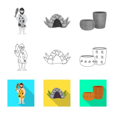 Evrim ve Neolitik simge vektör Illustration. Evrim ve ilkel stok vektör çizim seti.