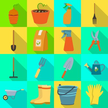 Bahçenin ve bahçenin vektör tasarımı. Stok için bahçe ve tarım vektör simgesi koleksiyonu.