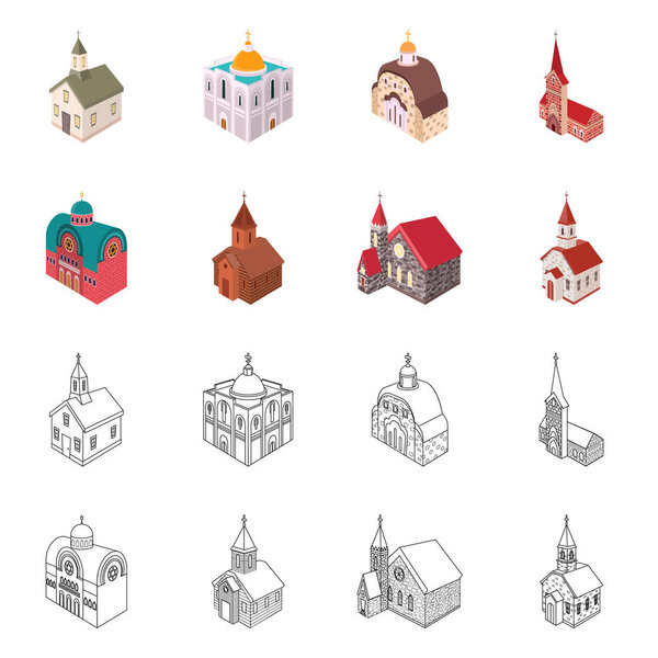 Vector design of temple and historic logo. Set of temple and faith vector icon for stock.