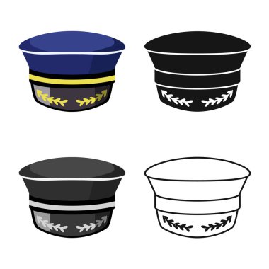 Kaptan ve şapka işaretinin vektör çizimi. Ağ için kaptan ve deniz hayvanları sembolü koleksiyonu.