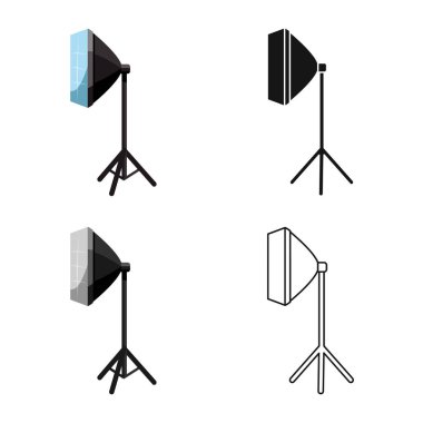 Softbox ve spot ışıkları logosunun vektör tasarımı. Stok için softbox ve teknoloji vektör simgesi koleksiyonu.