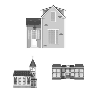 Vektör tasarım bina ve açık simgesi. Bina ve çatı hisse senedi vektör çizim koleksiyonu.
