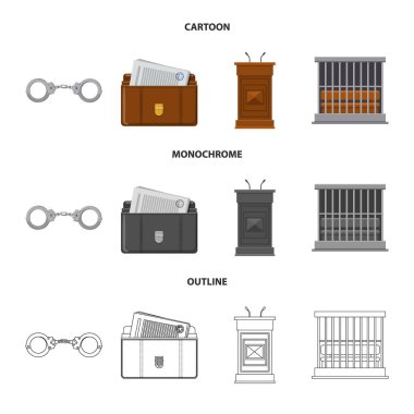Hukuk ve avukat simge vektör Illustration. Hisse senedi için hukuk ve adalet vektör simge kümesi.