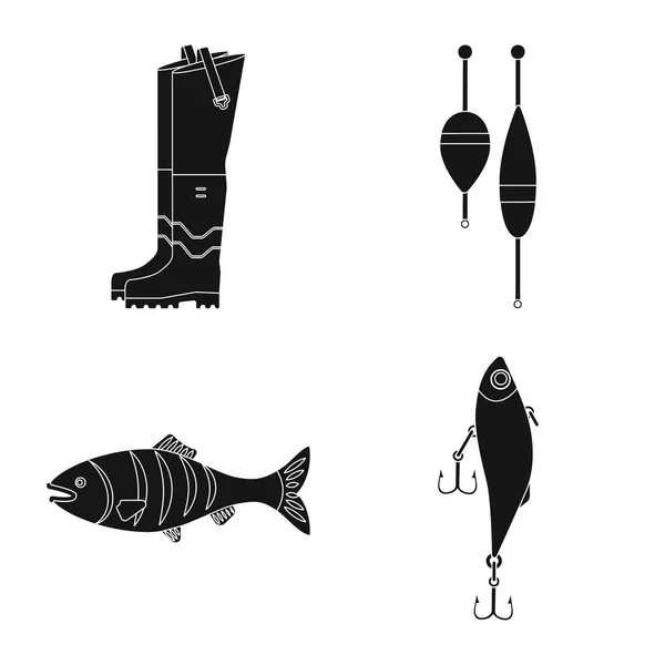 Vektorillustration von Fisch und Fischerei-Logo. Sammlung von Fischen und Ausrüstung Vektor-Symbol für Lager. — Stockvektor