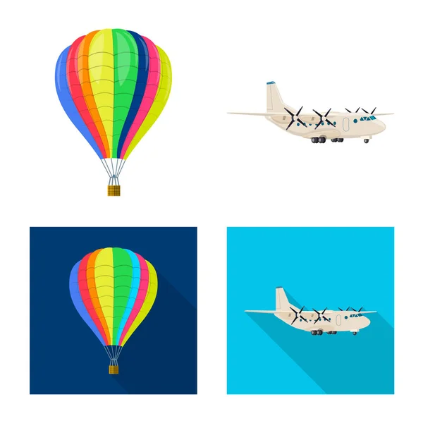 Geïsoleerde object van pictogram vliegtuig en vervoer. Set van vliegtuig en hemel aandelensymbool voor web. — Stockvector