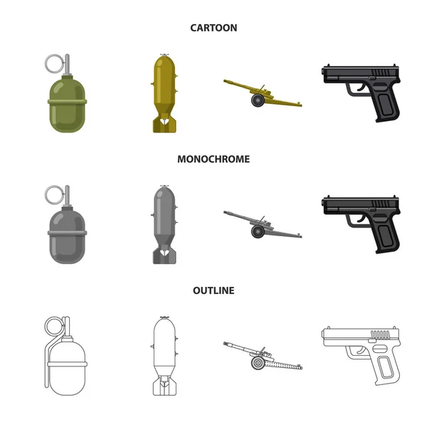 Objeto aislado de arma y logo de arma. Conjunto de armas y ejército icono de vector para la acción . — Vector de stock