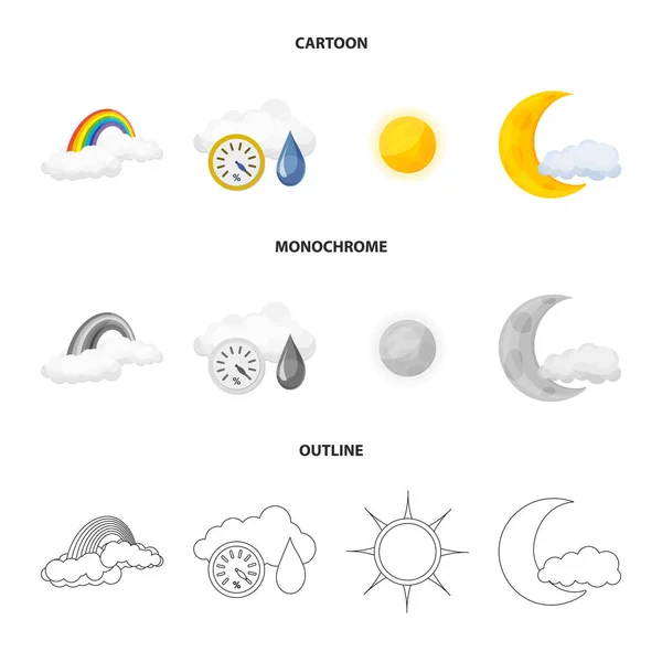 Isoliertes Objekt des Wetters und des Klimas. eine Reihe von Wetter- und Wolkenvektorillustrationen. — Stockvektor