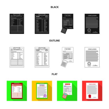 Form ve belge simgesi yalıtılmış nesne. Şeklinde ayarla ve vektör simge stok için işaretleyin.