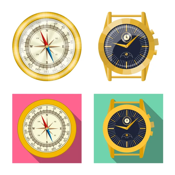 Ilustración vectorial del reloj y la señal de tiempo. Conjunto de reloj y círculo icono de vector para la acción . — Vector de stock