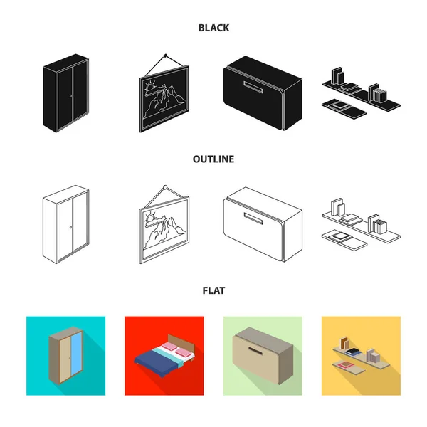 Objeto isolado do símbolo do quarto e do quarto. Coleção de quarto e móveis ilustração vetor estoque . — Vetor de Stock