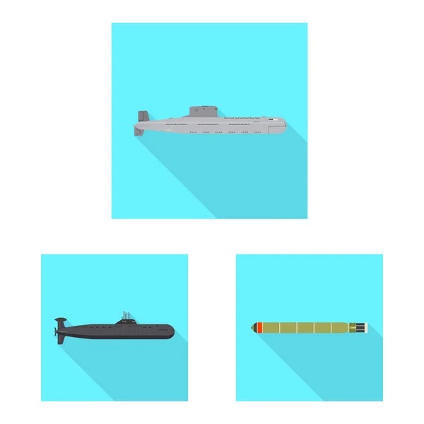 Illustration vectorielle du logo militaire et nucléaire. Ensemble de symbole de stock militaire et de navire pour le web . — Image vectorielle