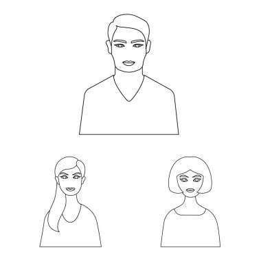 Karakter ve avatar simgesinin vektör çizimi. Stok için karakter ve kişi vektör simgesi kümesi.