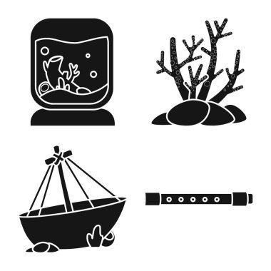 Dekoratif ve iç logo izole nesne. Stok için dekoratif ve aqua vektör simgesi koleksiyonu.