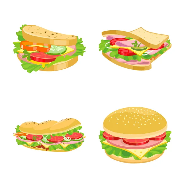 Projeto vetorial de sanduíche e sinal de fast food. Conjunto de sanduíche e almoço símbolo de estoque para web . — Vetor de Stock