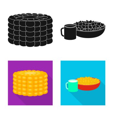 Mısır tarlası ve sebze simge vektör tasarımı. Mısır tarlası ve hisse senedi için vejetaryen vektör ikon koleksiyonu.