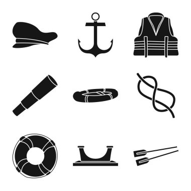 Özniteliklerin ve klasik sembollerin vektör çizimi. Ağ için özellikler kümesi ve deniz ürünleri sembolü.