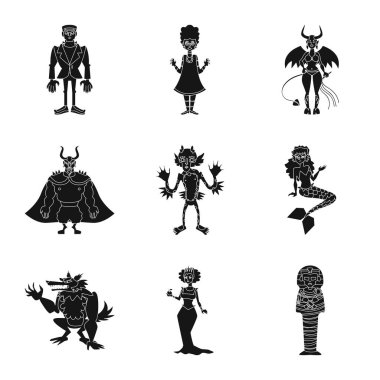Yaratık ve şeytanlık işareti izole nesne. Yaratık ve stok için Cadılar Bayramı vektör simgesi koleksiyonu.