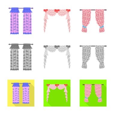 Perde ve perdeler simge vektör tasarımı. Set perde ve Panjur vektör simgesi stok için.