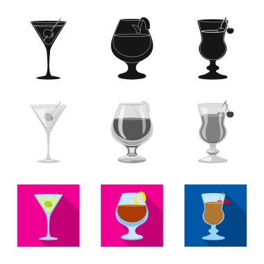 Likör ve restoran sembolü vektör tasarımı. Web için içki ve bileşen stok sembolü koleksiyonu.