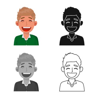 Adamın vektör çizimi ve kahkaha işareti. Erkek koleksiyonu ve web için duygu sembolü.