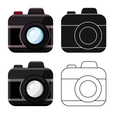Kamera ve fotoğraf ikonunun vektör tasarımı. Web için kamera ve dslr stok sembolü kümesi.