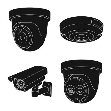 Vektör çizim cctv ve kamera simgesi. Cctv ve sistem stok vektör çizim seti.