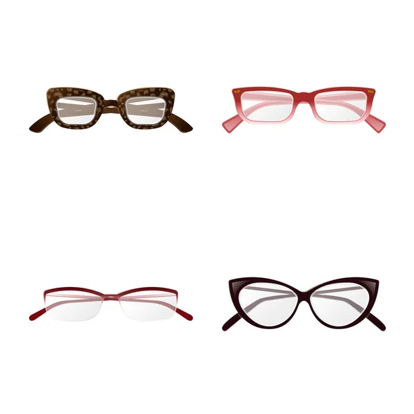 Design vettoriale degli occhiali e dell'icona della cornice. Set di occhiali e accessori stock illustrazione vettoriale . — Vettoriale Stock