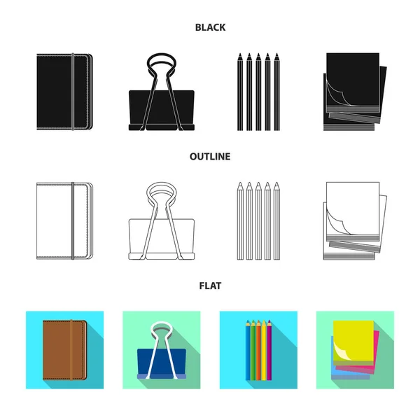 Conception vectorielle du symbole de bureau et d'approvisionnement. Collecte d'illustrations vectorielles de matériel scolaire et de bureau . — Image vectorielle