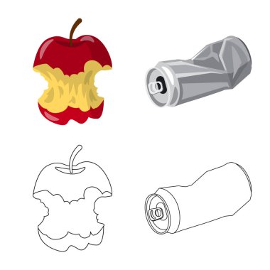 Çöp ve önemsiz simgesinin yalıtılmış nesnesi. Çöp ve atık stok vektör illüstrasyon seti.