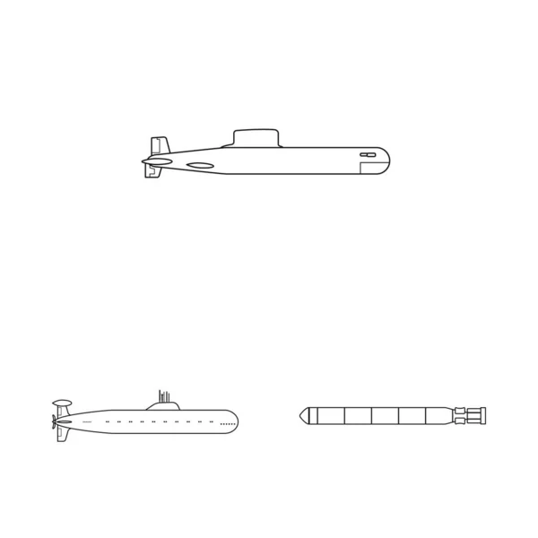 Vektor ilustrasi kapal dan tanda angkatan laut. Collection of boat and deep stock symbol for web . - Stok Vektor