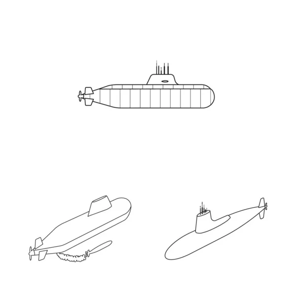 Diseño vectorial de la embarcación y el signo de la marina. Conjunto de barco y símbolo de stock profundo para web . — Archivo Imágenes Vectoriales