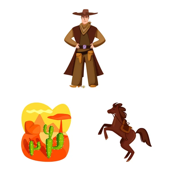 Vektorillustration des Wild-West-Symbols. Sammlung wilder und amerikanischer Vektorsymbole für Aktien. — Stockvektor