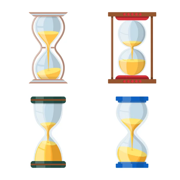 모래시계와 시간 표시가 따로 있습니다. 함께 담은 모래시계와 시간 벡터 삽화. — 스톡 벡터