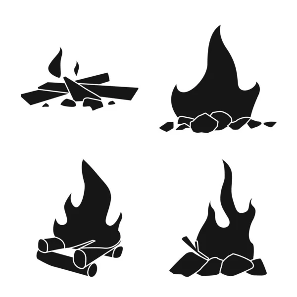 自然とハイキングの標識のベクトルイラスト。網のための自然と火のストックシンボルのコレクション. — ストックベクタ