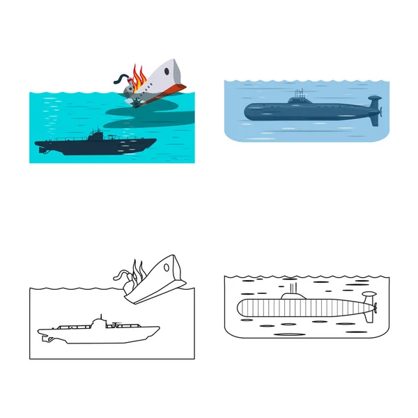 Ilustración vectorial de guerra y señal de barco. Conjunto de guerra y vector de flota icono para stock . — Vector de stock