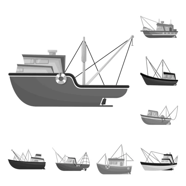 Projeto vetorial do sinal do mar e da lancha. Conjunto de ícone de vetor marítimo e industrial para estoque . — Vetor de Stock