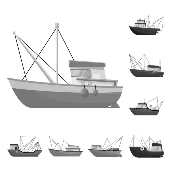 Illustrazione vettoriale del logo del mare e del motoscafo. Raccolta di icone vettoriali marittime e industriali per stock . — Vettoriale Stock