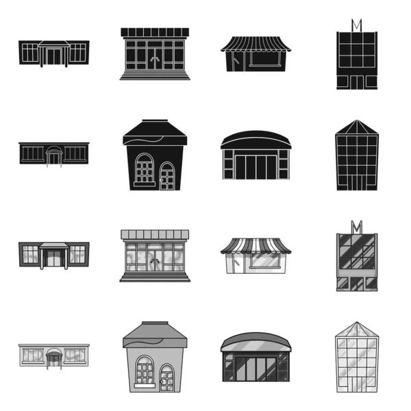 Векторный дизайн супермаркета и иконки здания. Коллекция иллюстраций для супермаркетов и местных фондовых векторов . — стоковый вектор