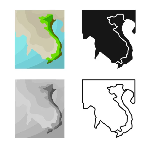 Objeto isolado de mapa e sinal de vietnam. Conjunto de mapa e ilustração do vetor de estoque de terra . — Vetor de Stock