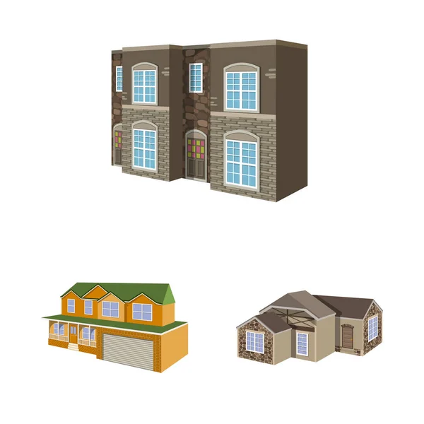 Vector illustratie van gebouw en huis teken. Set van bouw en bouw voorraad vector illustratie. — Stockvector