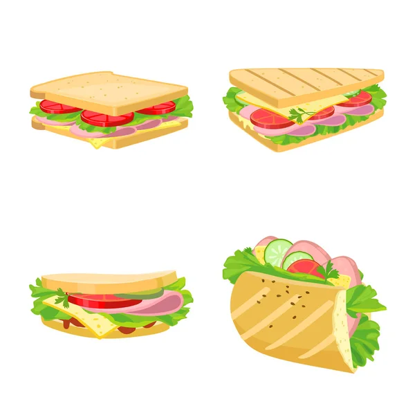 Conception vectorielle de sandwich et icône fastfood. Collection de sandwichs et icône vectorielle déjeuner pour stock . — Image vectorielle