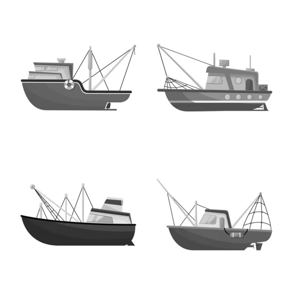 Projekt wektorowy z logo morza i łodzi motorowej. Kolekcja ikony wektor morski i przemysłowy dla zapasów. — Wektor stockowy