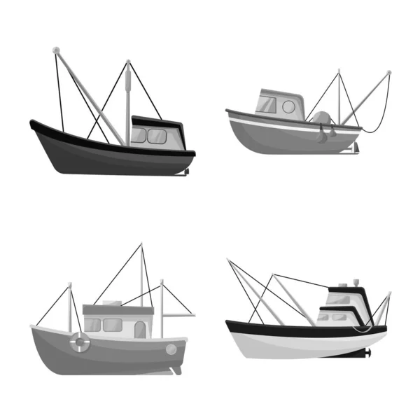 Ilustração vetorial do ícone do mar e da lancha. Conjunto de ilustração do vetor de estoque marítimo e industrial . —  Vetores de Stock