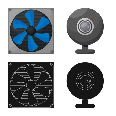 Aksesuar ve cihaz işaretlerinin vektör tasarımı. Stok için aksesuar ve elektronik vektör ikonu koleksiyonu.