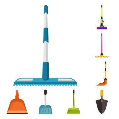 Ekipman ve ev işi logosunun vektör tasarımı. Ağ için ekipman ve temiz stok sembolü.