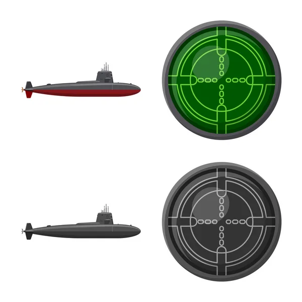 Isoliertes Objekt des Krieges und Schiffsikone. Sammlung von Kriegs- und Flottenvektorsymbolen für Aktien. — Stockvektor