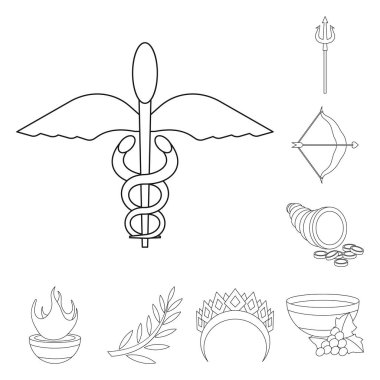 Mitolojinin vektör çizimi ve Tanrı işareti. İnternet için mitoloji ve kültür sembolü seti.