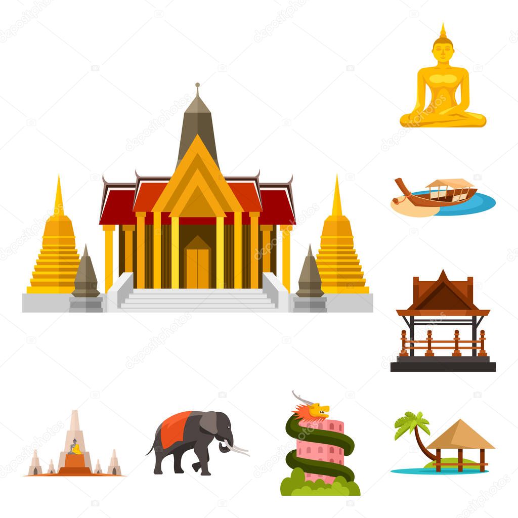 Isolated object of thailand and travel logo. Collection of thailand and culture stock vector illustration.