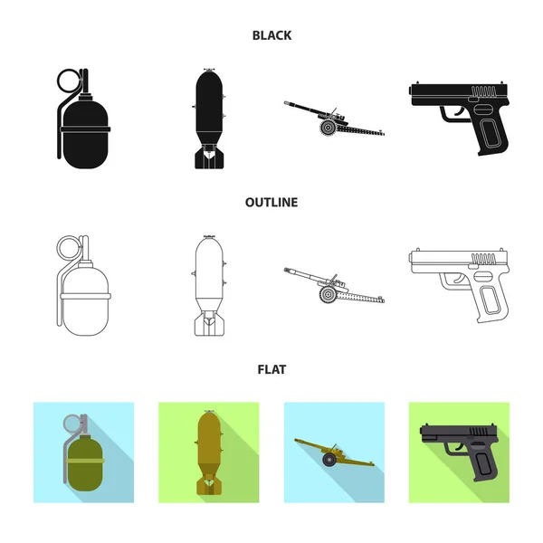 武器や銃のロゴの孤立したオブジェクト。ストックの武器と軍隊のベクター アイコンのコレクション. — ストックベクタ